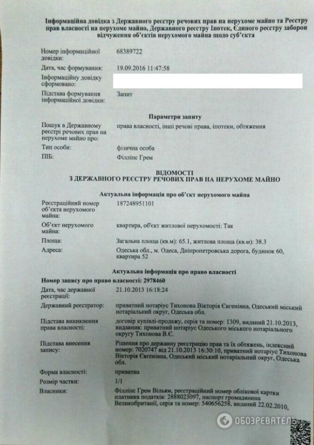 Путінолюб Філліпс має квартиру в Одесі: документ- фото 104525