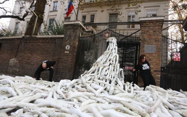 Посольство Росії закидали пластиковими кінцівками