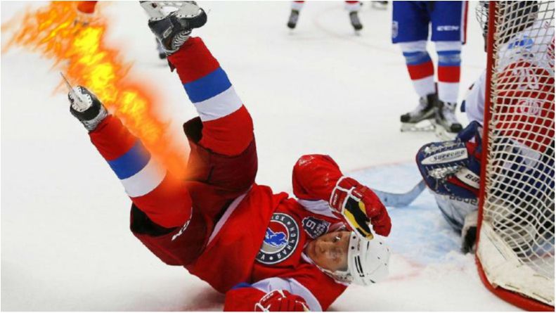 Путін епічно впав під час хокейного матчу: мережа вибухнула фотожабами