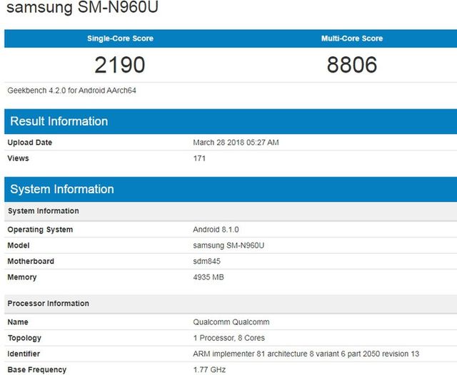 Характеристики Samsung Galaxy Note9 помічені в бенчмарку Geekbench - фото 236552