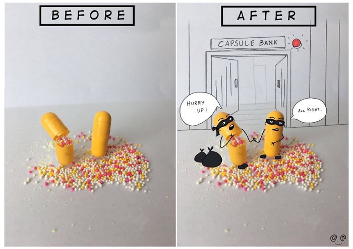 Художниця створює веселі ілюстрації з таблетками