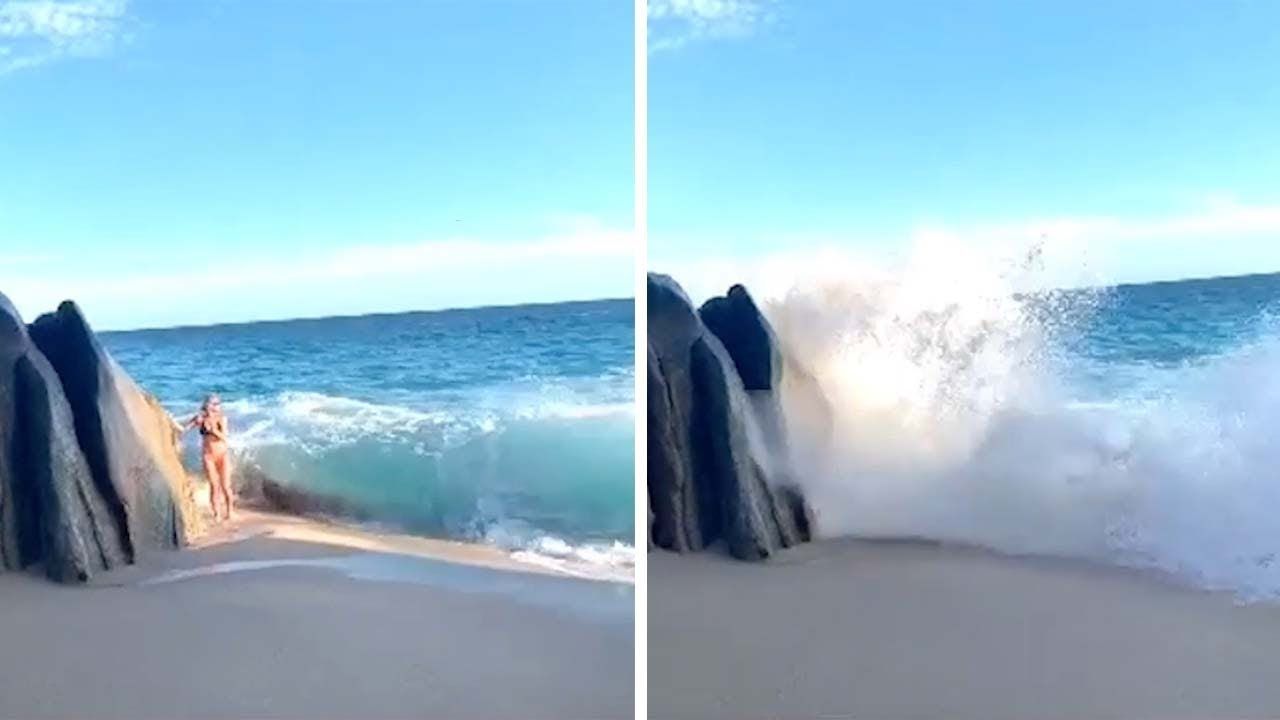 Велика хвиля змила туристку під час позування для фото: епічне відео