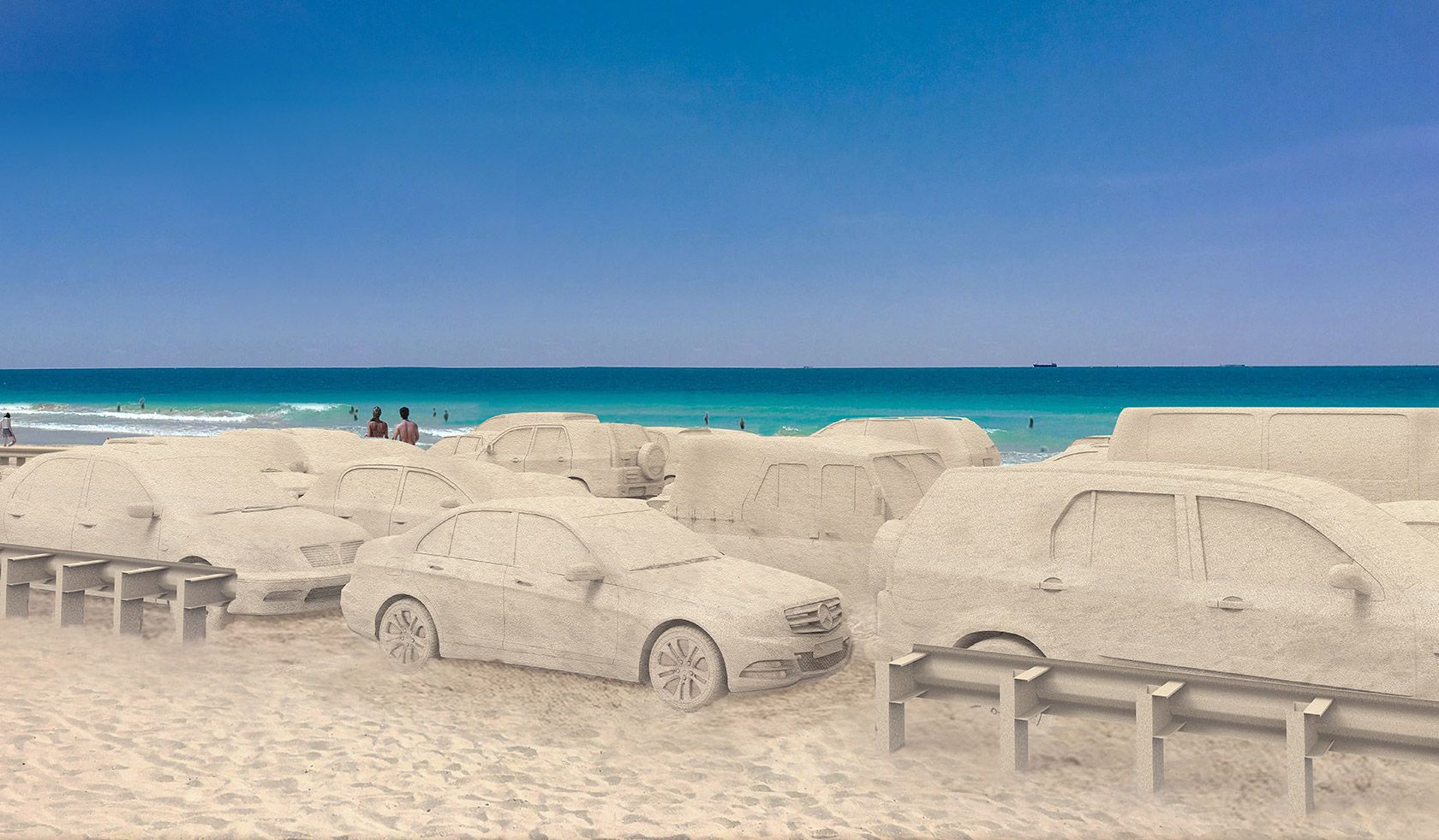 Художник зробив з піску скульптуру гігантської пробки