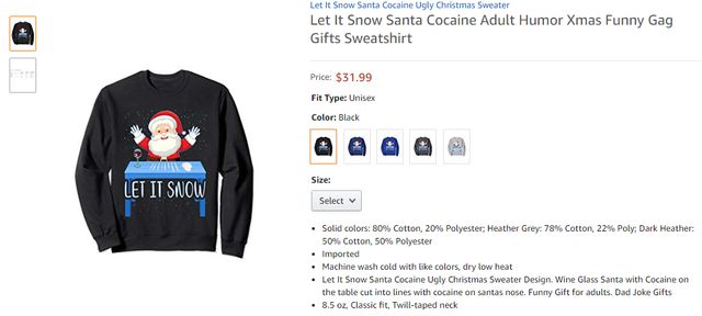 Святковий светр з кокаїном і Санта-Клаусом після скандалу став хітом продажів - фото 373940