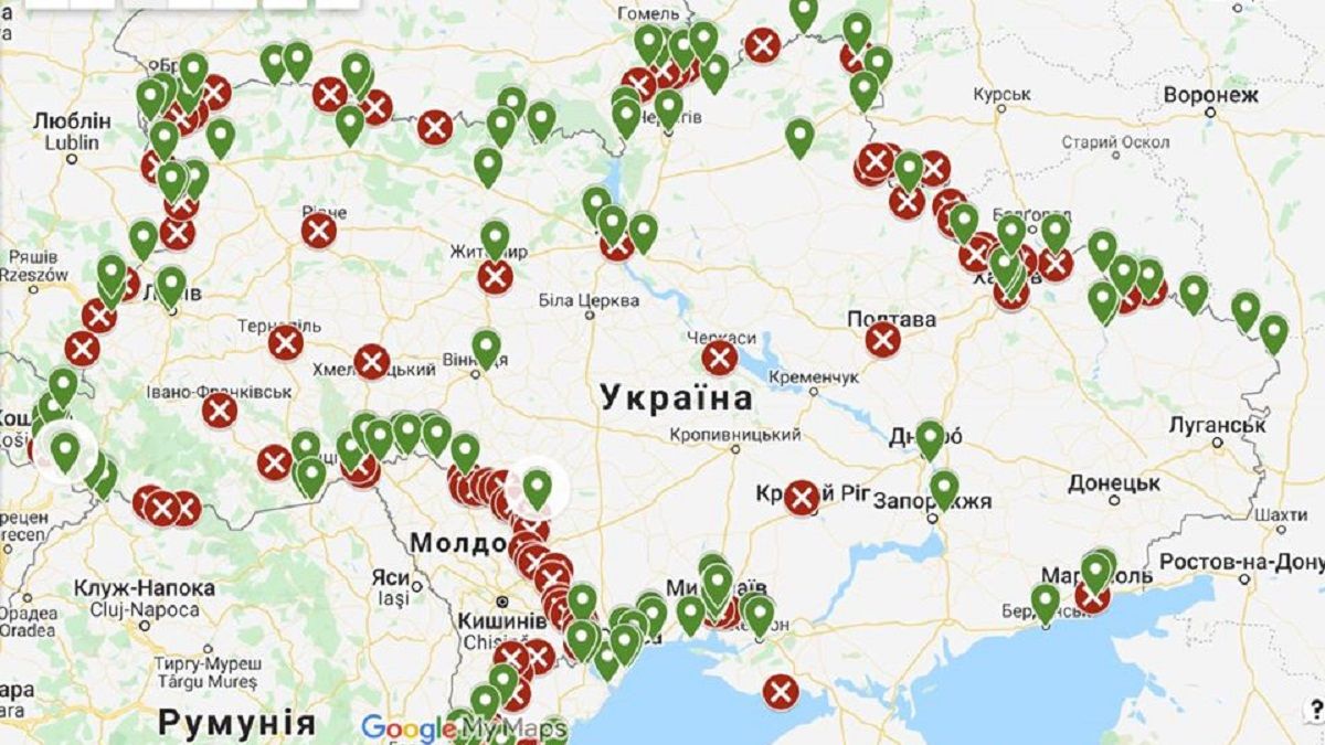Митниця підготувала інтерактивну карту закритих і відкритих КПП на кордоні