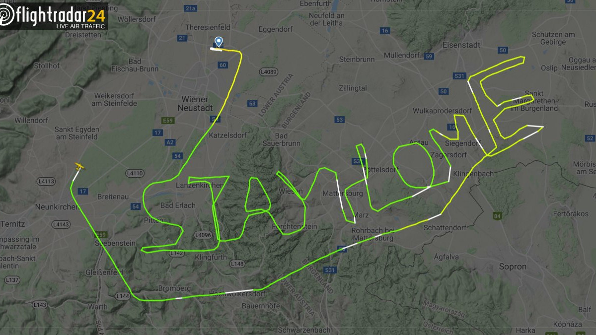 Залишайтеся вдома: австрійський пілот залишив в небі головне послання 2020 року (відео) - фото 1