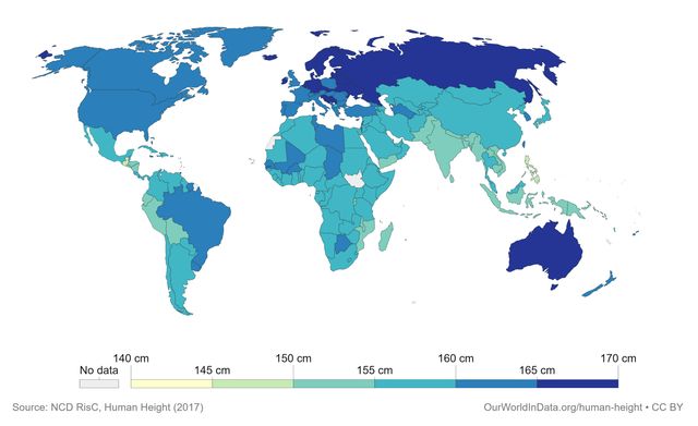 З'явилась карта, на якій можна побачити середній ріст жінок по всьому світу - фото 398349
