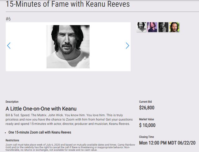 Кіану Рівз виставив на аукціон онлайн-зустріч в Zoom - фото 410702