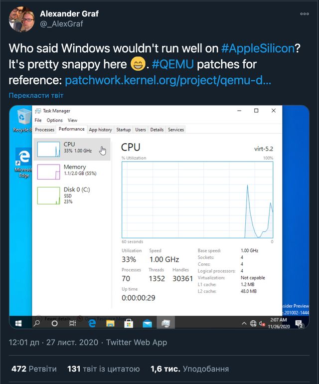 На комп'ютерах Apple з чипом M1 вдалося запустити Windows 10: як він працює - фото 436989