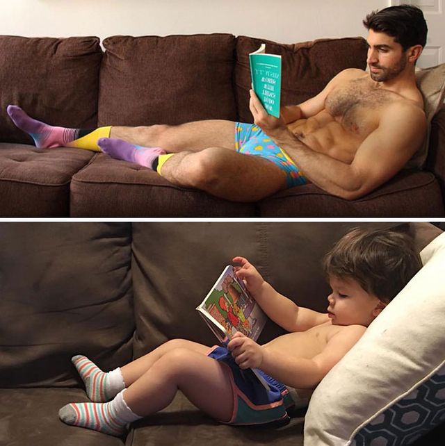 Маленький племінник відтворює фото дядька-моделі: кумедні кадри - фото 442419