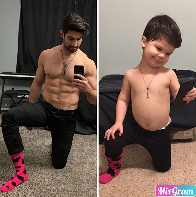 Маленький племінник відтворює фото дядька-моделі: кумедні кадри - фото 442421