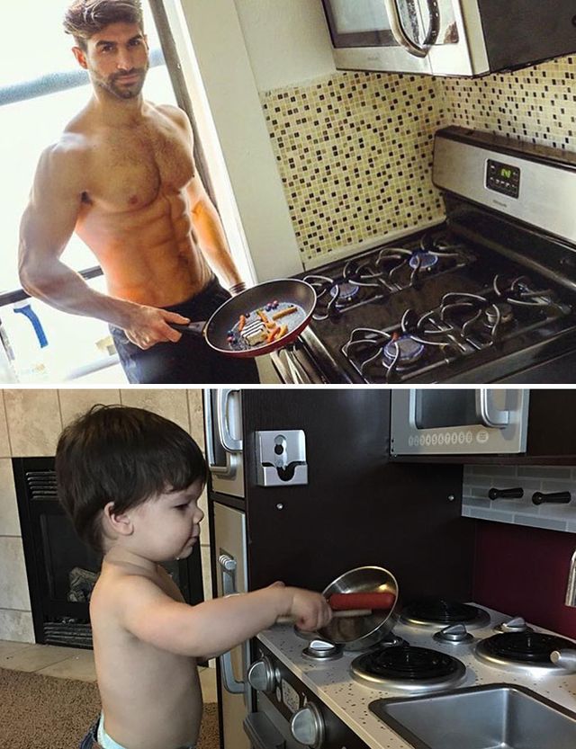 Маленький племінник відтворює фото дядька-моделі: кумедні кадри - фото 442438