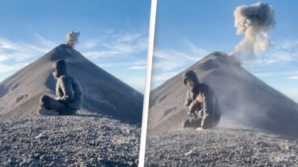 Вулкан раптово почав виверження за спиною туриста: відеофакт