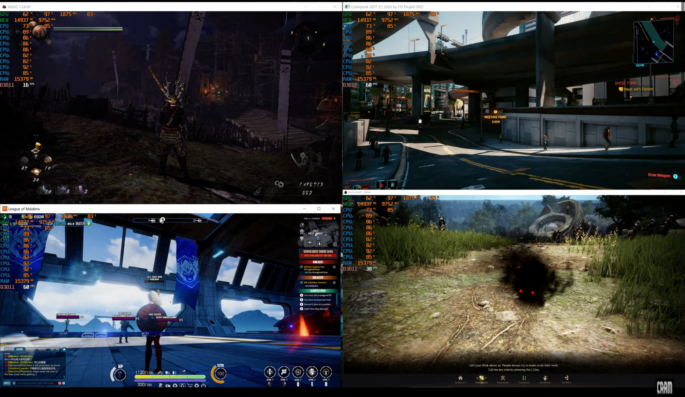 Блогер влаштував перевірку відеокарти GeForce RTX 3090, запустивши 4 гри одночасно