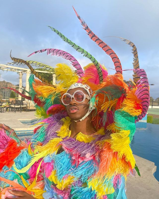 'Вагітний' репер Lil Nas X повторив легендарний образ Елтона Джона в пір'ї: фотопорівняння - фото 476496