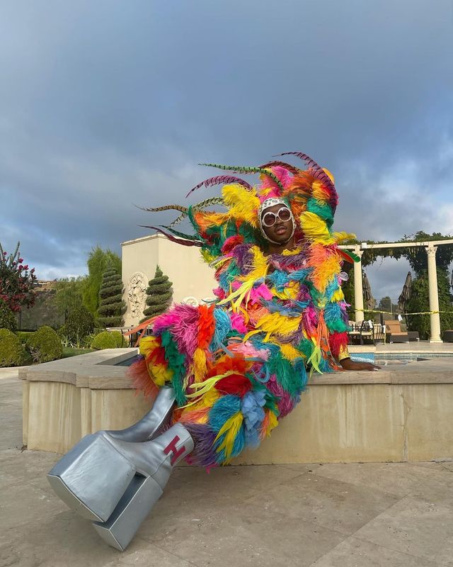 'Вагітний' репер Lil Nas X повторив легендарний образ Елтона Джона в пір'ї: фотопорівняння - фото 476497