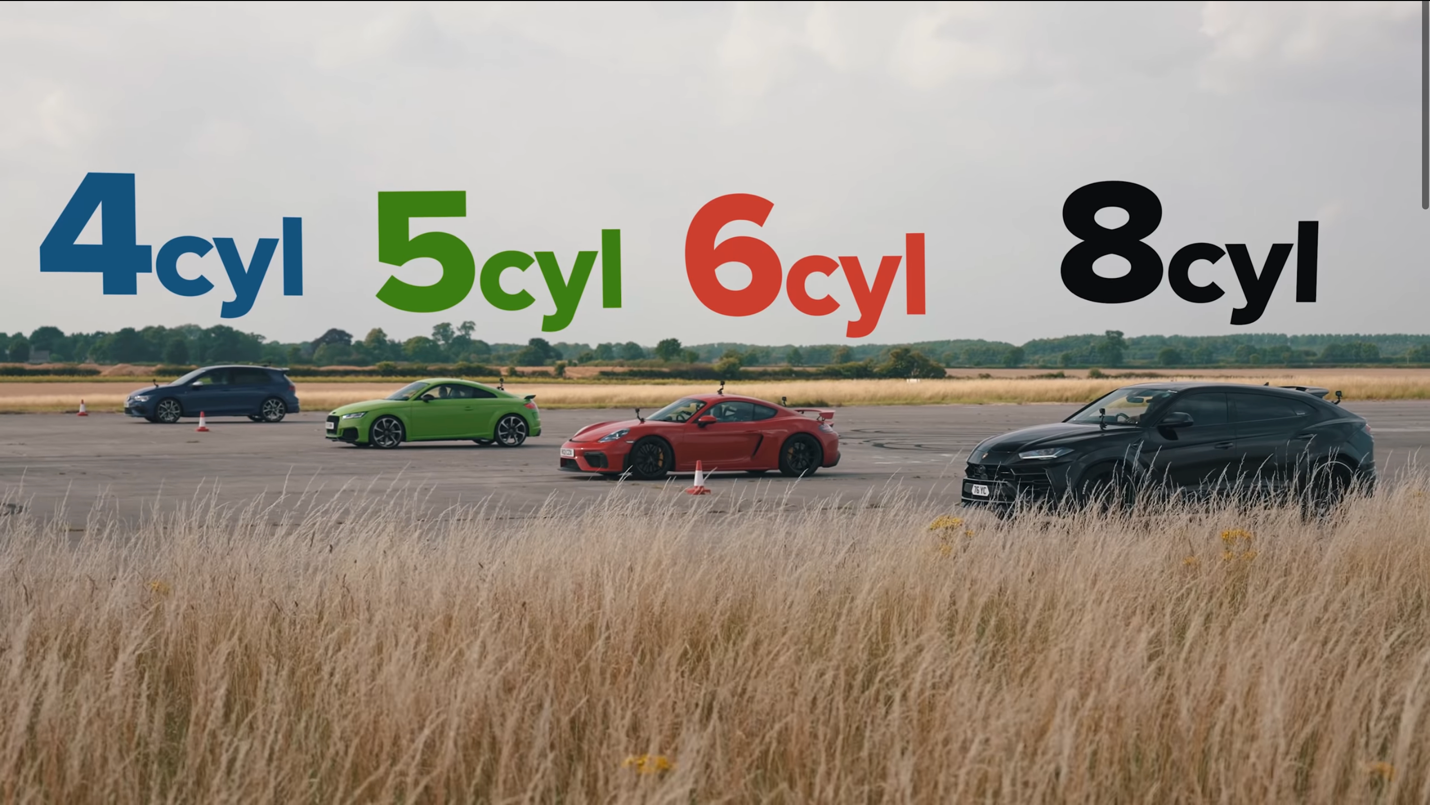 Audi TT RS, Porsche GT4, VW Golf R і Lamborghini Urus зійшлися у дрег-гонці: відео