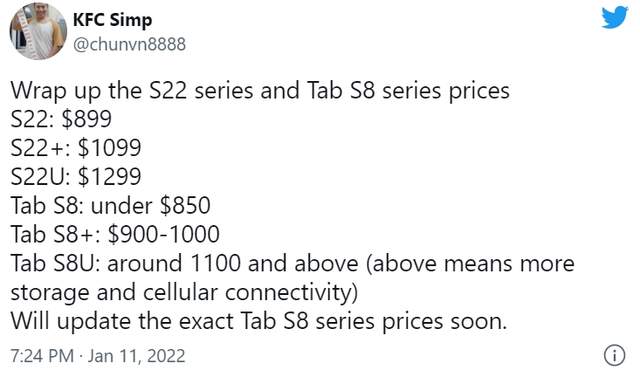 Інсайдери розкрили вартість Samsung Galaxy S22 і Tab S8 напередодні анонсу - фото 492191