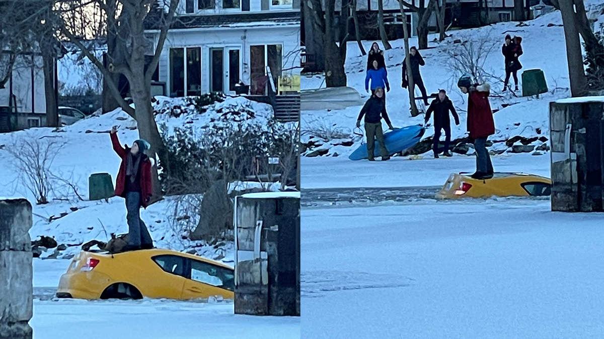 Горе-водійка влаштувала фотосесію на даху своєї машини, яку втопила у річці