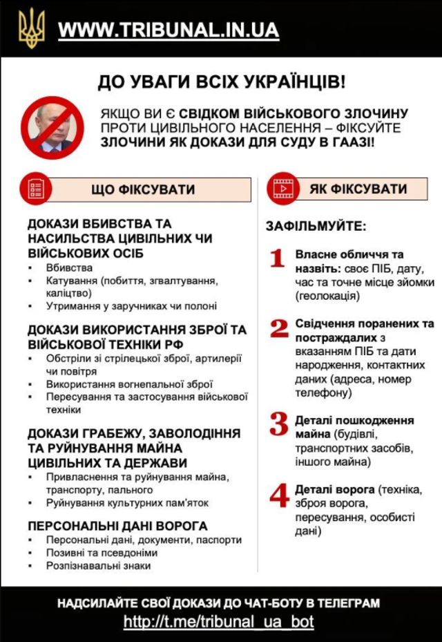 Як фіксувати військові злочини Росії для суду у Гаазі: пам'ятка для кожного українця - фото 499221