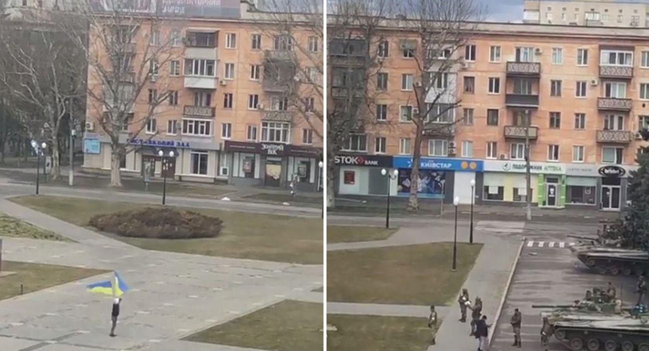 У Херсоні люди вийшли з прапорами України до танків РФ: відео