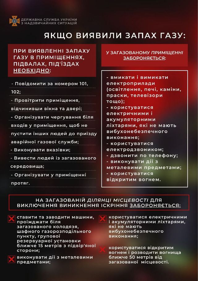 У ДСНС нагадали, що потрібно робити, якщо ви відчули запах газу - фото 501030