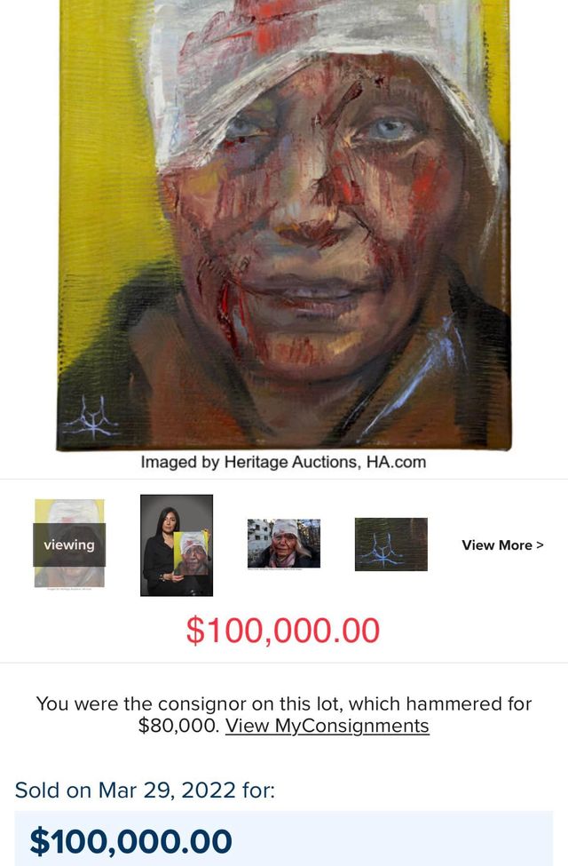 Портрет пораненої мешканки Чугуєва продали за 100 тисяч доларів: гроші підуть на ЗСУ - фото 502177