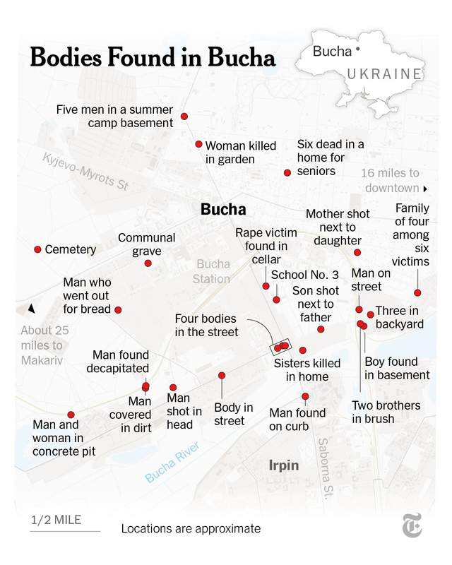 The New York Times склав карту воєнних злочинів, які скоїли росіяни в Бучі - фото 503179