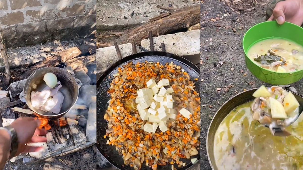 Грибний суп по-армійськи: польовий рецепт від бійця ЗСУ – відео