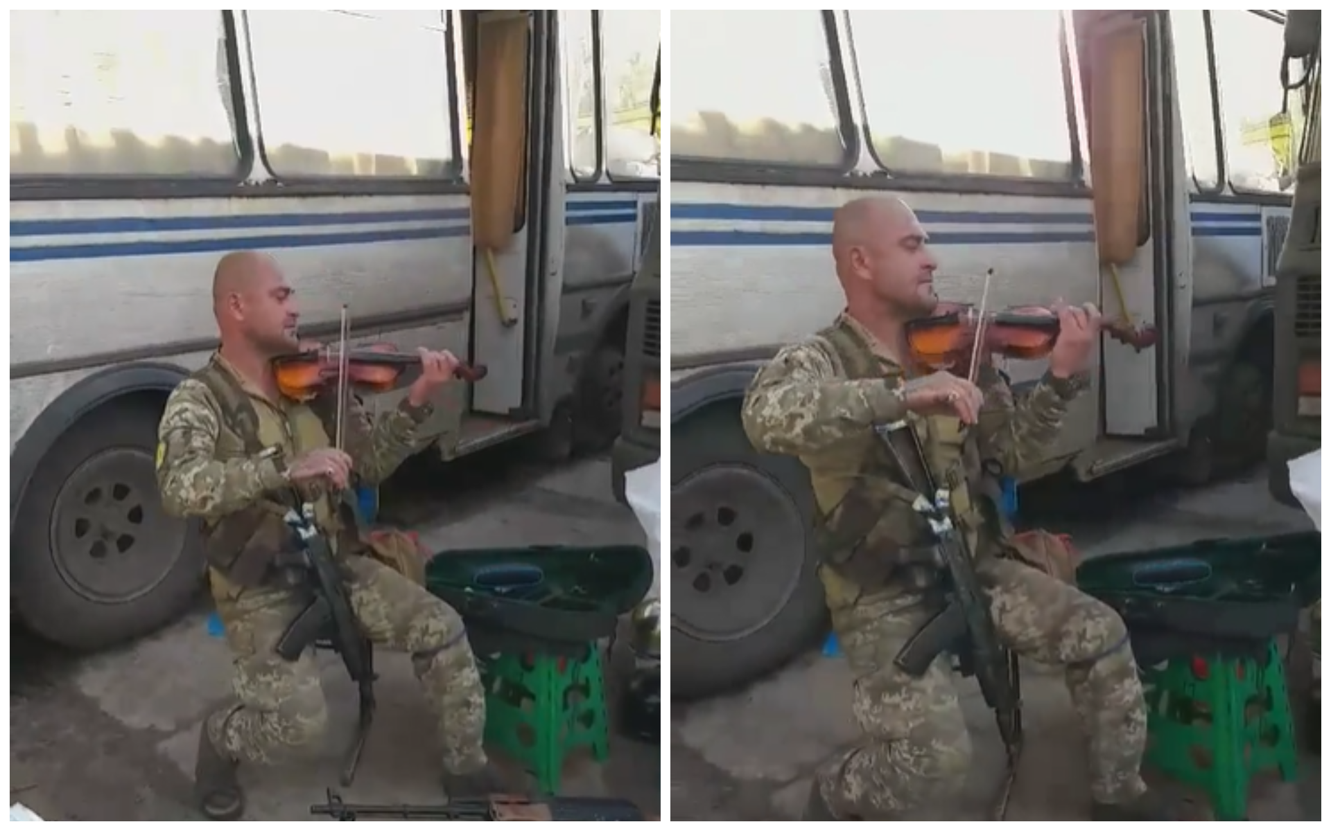 Воїн ЗСУ знайшов скрипку після бою та заграв Гімн України – відео