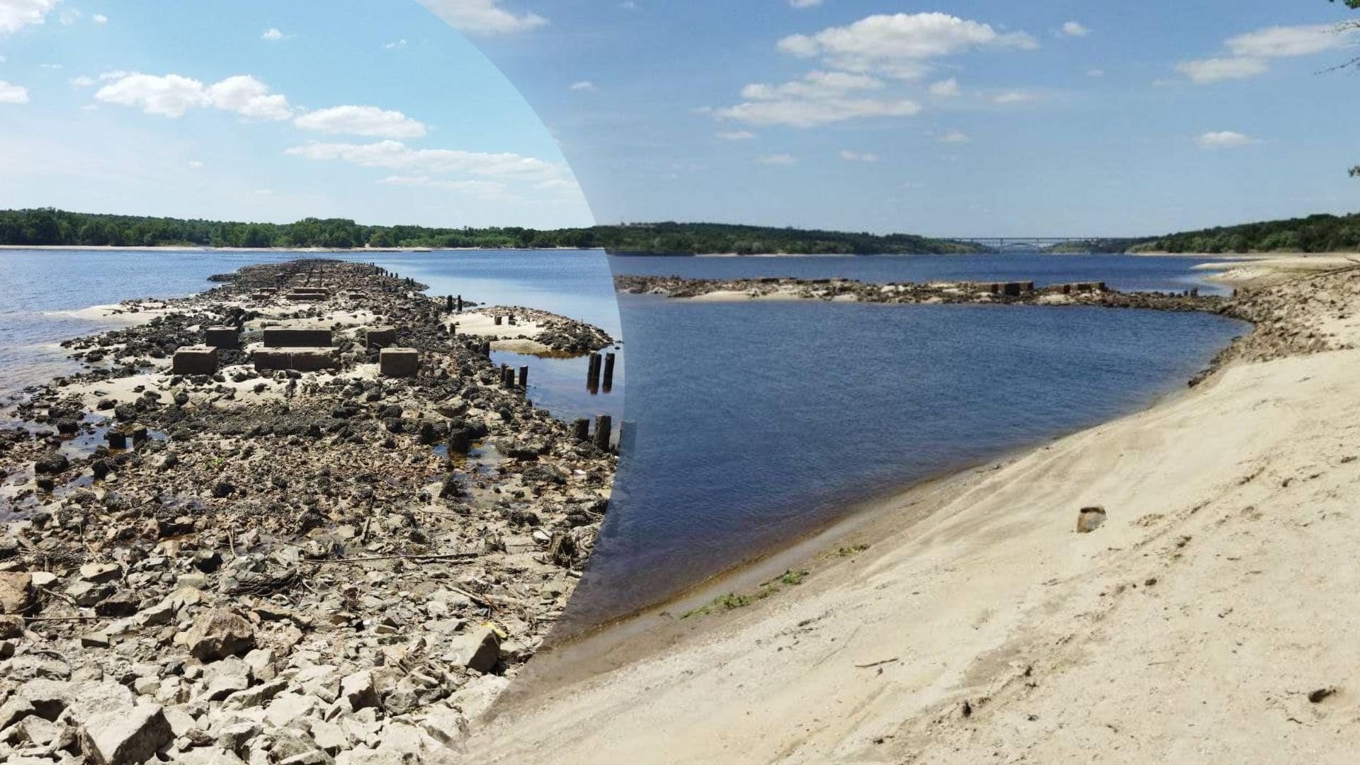 70 років були під водою: підрив ГЕС відкрив залишки дерев'яних мостів у Запоріжжі