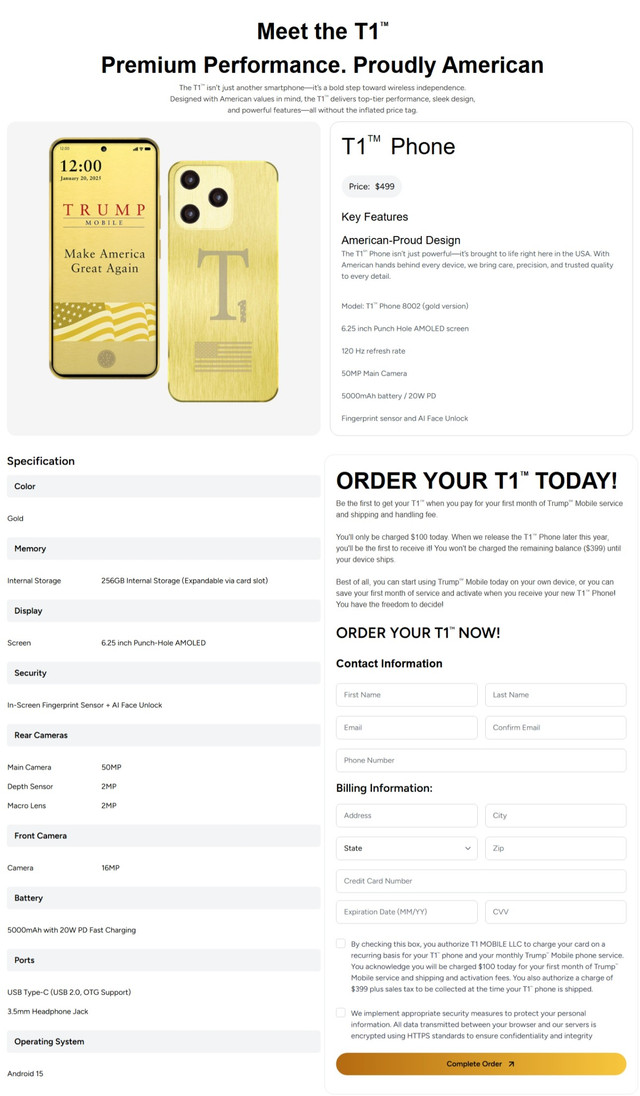Уже не виготовлений у США: технічні характеристики Trump Mobile T1 тихцем змінили - фото 558924